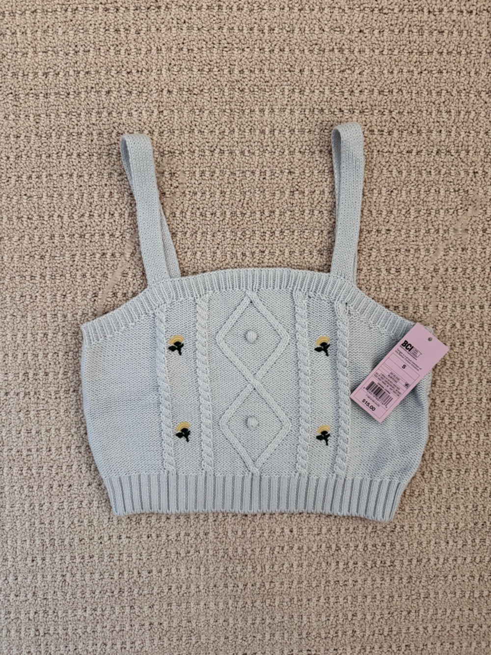 wild fable Light Blue Knit Cropped Tank with floral Embroidery